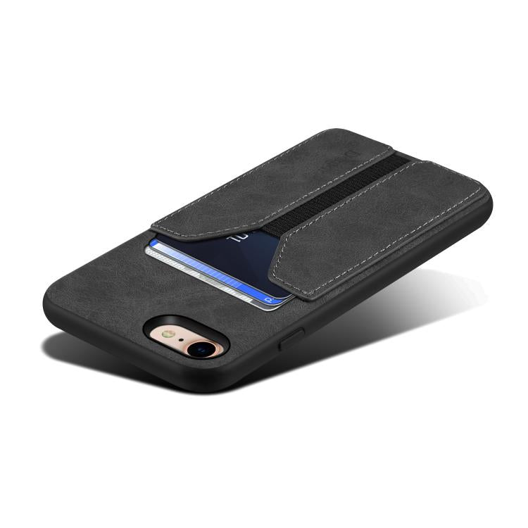 For iPhone 16e Denior D07 DV Elastic Card Slot PU Back Cover Phone Case(Black) - iPhone 16e Cases by Denior | Online Shopping South Africa | PMC TechLife | Buy Now Pay Later Mobicred