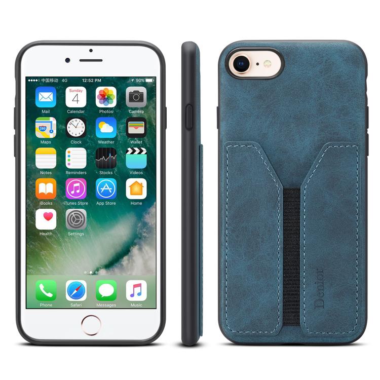 For iPhone 16e Denior D07 DV Elastic Card Slot PU Back Cover Phone Case(Blue) - free shipping - PMC TechLife - Order now!