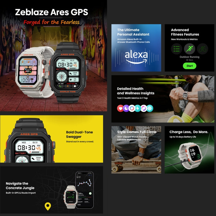Zeblaze Ares GPS Rugged GPS Smart Watch, Support Heart Rate / Pulse Ox Blood Oxygen(Lava Black) - free shipping - PMC TechLife - Order now!