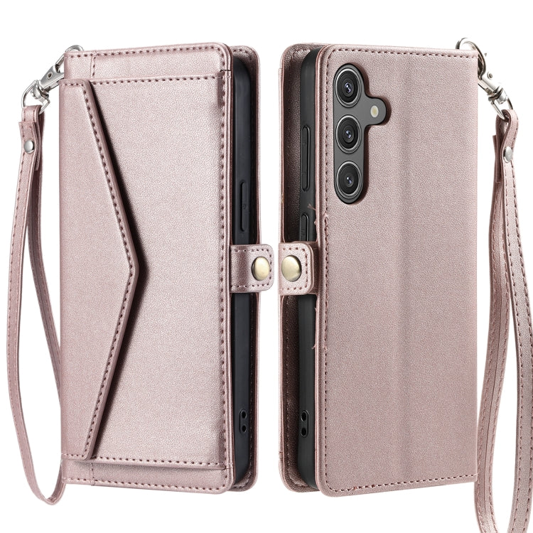 For Samsung Galaxy S25+ 5G Wallet Multi-card Slot Leather Phone Case with Lanyard(Rose Gold) - Galaxy S25+ 5G Cases by PMC TechLife | Online Shopping South Africa | PMC TechLife | Buy Now Pay Later Mobicred