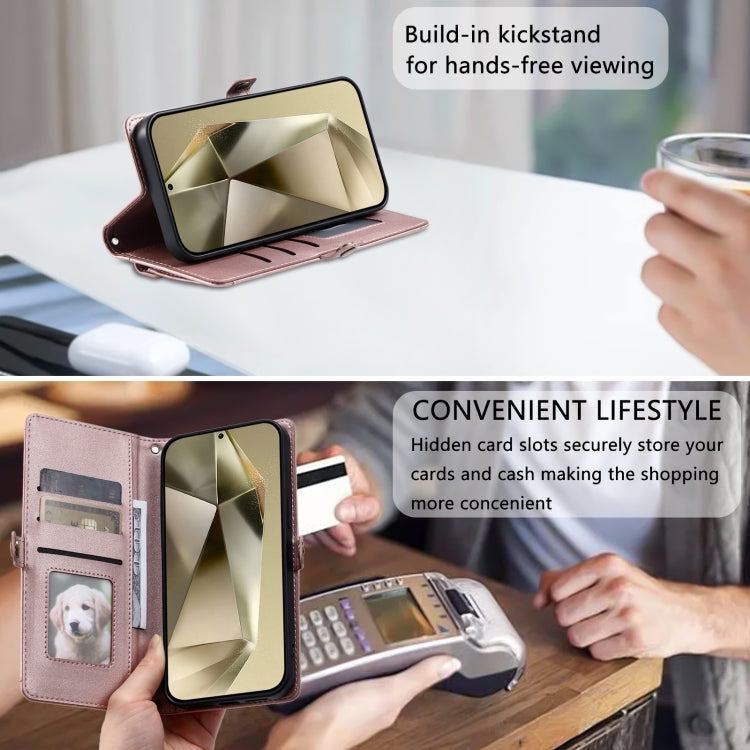 For Samsung Galaxy S25+ 5G Wallet Multi-card Slot Leather Phone Case with Lanyard(Rose Gold) - Galaxy S25+ 5G Cases by PMC TechLife | Online Shopping South Africa | PMC TechLife | Buy Now Pay Later Mobicred