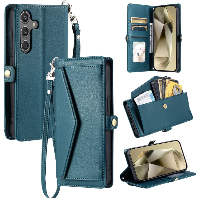 For Samsung Galaxy S25+ 5G Wallet Multi-card Slot Leather Phone Case with Lanyard(Green) - Galaxy S25+ 5G Cases by PMC TechLife | Online Shopping South Africa | PMC TechLife | Buy Now Pay Later Mobicred