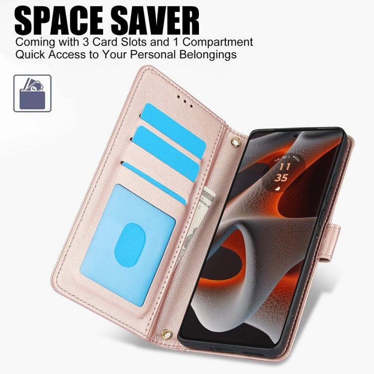For Motorola Moto G Power 5G 2024 Skin Feel Pure Color Card Slots Leather Phone Case with Dual Lanyard(Rose Gold) - Motorola Cases by PMC Jewellery | Online Shopping South Africa | PMC Jewellery | Buy Now Pay Later Mobicred
