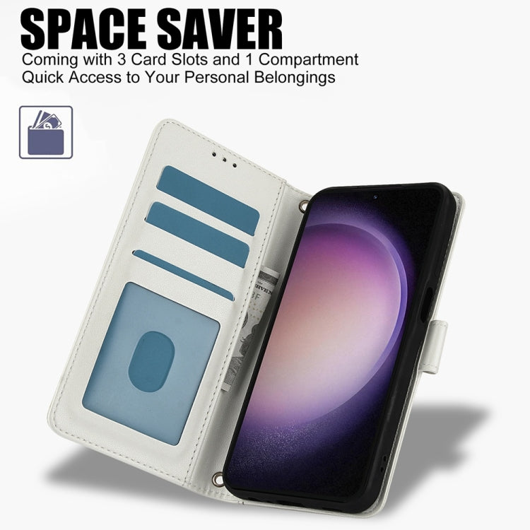 For Samsung Galaxy S25+ 5G Skin Feel Pure Color Card Slots Leather Phone Case with Dual Lanyard(White) - free shipping - PMC TechLife - Order now!