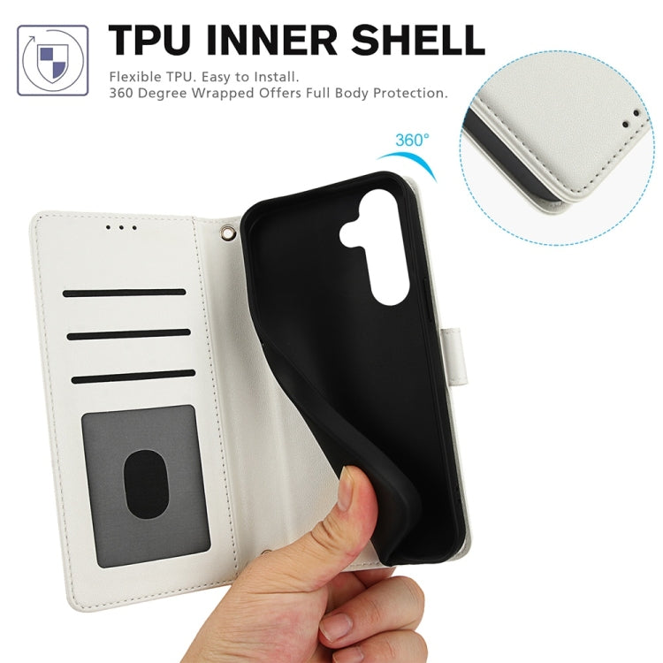 For Samsung Galaxy S25+ 5G Skin Feel Pure Color Card Slots Leather Phone Case with Dual Lanyard(White) - free shipping - PMC TechLife - Order now!