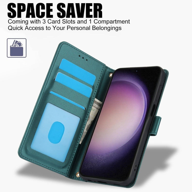 For Samsung Galaxy S25+ 5G Skin Feel Pure Color Card Slots Leather Phone Case with Dual Lanyard(Green) - Galaxy S25+ 5G Cases by PMC TechLife | Online Shopping South Africa | PMC TechLife | Buy Now Pay Later Mobicred