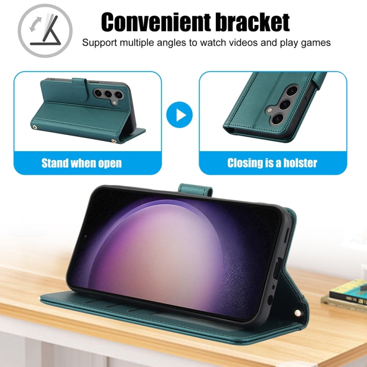 For Samsung Galaxy S25+ 5G Skin Feel Pure Color Card Slots Leather Phone Case with Dual Lanyard(Green) - Galaxy S25+ 5G Cases by PMC TechLife | Online Shopping South Africa | PMC TechLife | Buy Now Pay Later Mobicred