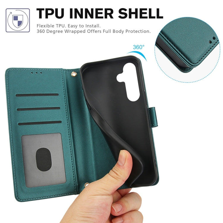 For Samsung Galaxy S25+ 5G Skin Feel Pure Color Card Slots Leather Phone Case with Dual Lanyard(Green) - Galaxy S25+ 5G Cases by PMC TechLife | Online Shopping South Africa | PMC TechLife | Buy Now Pay Later Mobicred