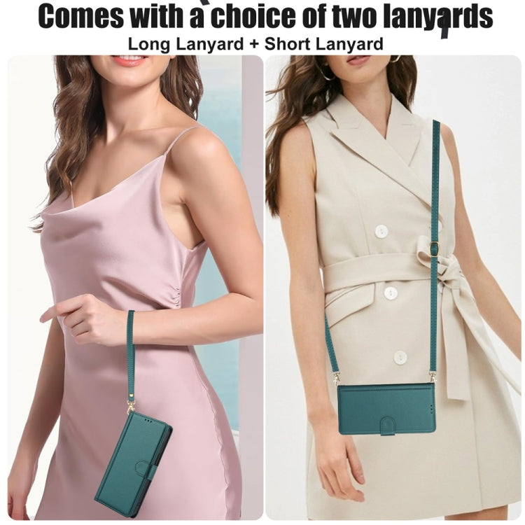 For Samsung Galaxy S25+ 5G Skin Feel Pure Color Card Slots Leather Phone Case with Dual Lanyard(Green) - Galaxy S25+ 5G Cases by PMC TechLife | Online Shopping South Africa | PMC TechLife | Buy Now Pay Later Mobicred