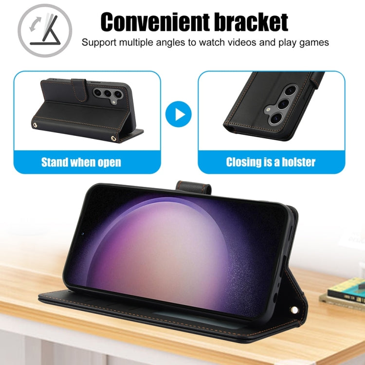 For Samsung Galaxy S25 5G Skin Feel Pure Color Card Slots Leather Phone Case with Dual Lanyard(Black) - Galaxy S25 5G Cases by PMC TechLife | Online Shopping South Africa | PMC TechLife | Buy Now Pay Later Mobicred