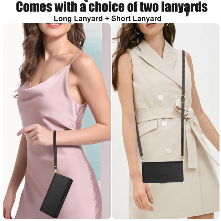 For Samsung Galaxy S25 5G Skin Feel Pure Color Card Slots Leather Phone Case with Dual Lanyard(Black) - Galaxy S25 5G Cases by PMC TechLife | Online Shopping South Africa | PMC TechLife | Buy Now Pay Later Mobicred