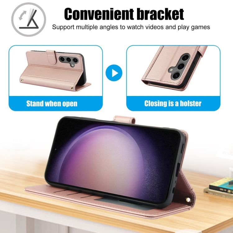 For Samsung Galaxy S25 5G Skin Feel Pure Color Card Slots Leather Phone Case with Dual Lanyard(Rose Gold) - Galaxy S25 5G Cases by PMC TechLife | Online Shopping South Africa | PMC TechLife | Buy Now Pay Later Mobicred