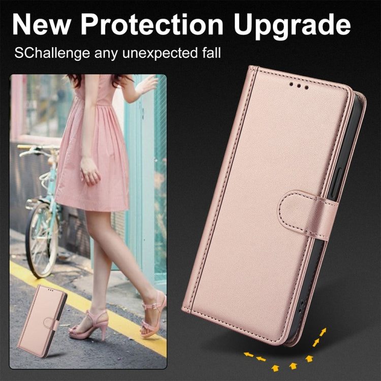 For Samsung Galaxy S25 5G Skin Feel Pure Color Card Slots Leather Phone Case with Dual Lanyard(Rose Gold) - Galaxy S25 5G Cases by PMC TechLife | Online Shopping South Africa | PMC TechLife | Buy Now Pay Later Mobicred