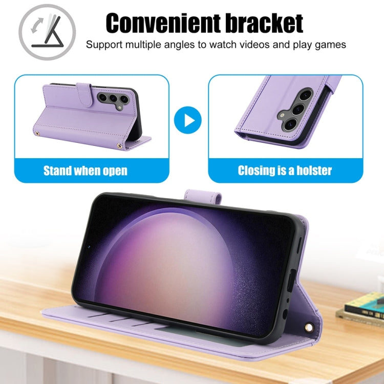 For Samsung Galaxy S25 5G Skin Feel Pure Color Card Slots Leather Phone Case with Dual Lanyard(Purple) - Galaxy S25 5G Cases by PMC TechLife | Online Shopping South Africa | PMC TechLife | Buy Now Pay Later Mobicred