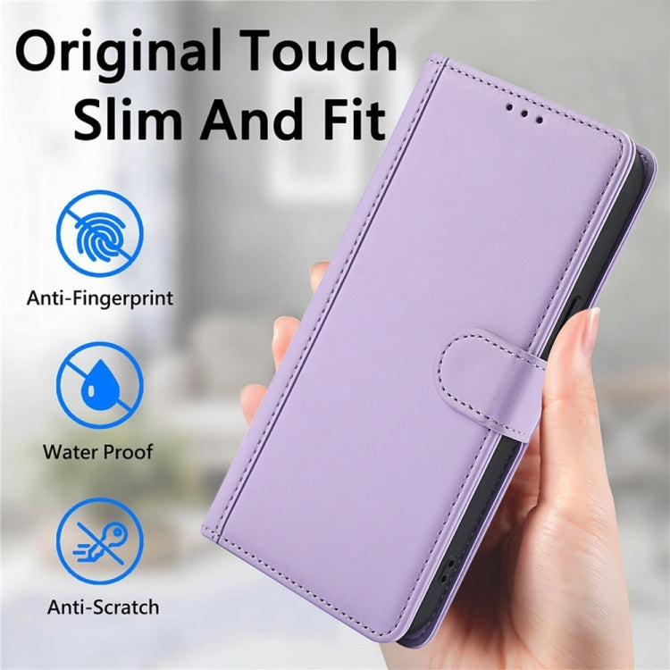 For Samsung Galaxy S25 5G Skin Feel Pure Color Card Slots Leather Phone Case with Dual Lanyard(Purple) - Galaxy S25 5G Cases by PMC TechLife | Online Shopping South Africa | PMC TechLife | Buy Now Pay Later Mobicred