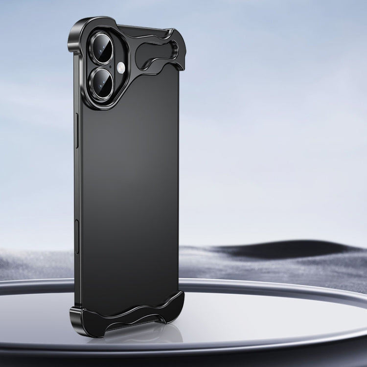 For iPhone 16 Plus Frameless Metal Corner Pad Phone Case with Lens Film(Black) - free shipping - PMC Jewellery - Order now!