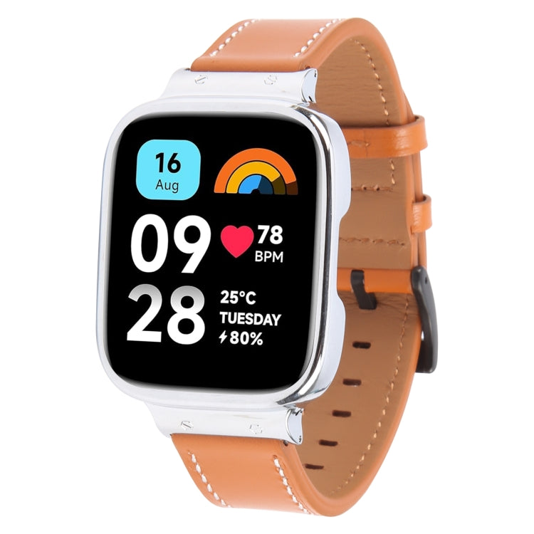 For Redmi Watch 3 Lite Metal Frame Integrated Leather Watch Band(Brown) - free shipping - PMc TechLife - Order now!