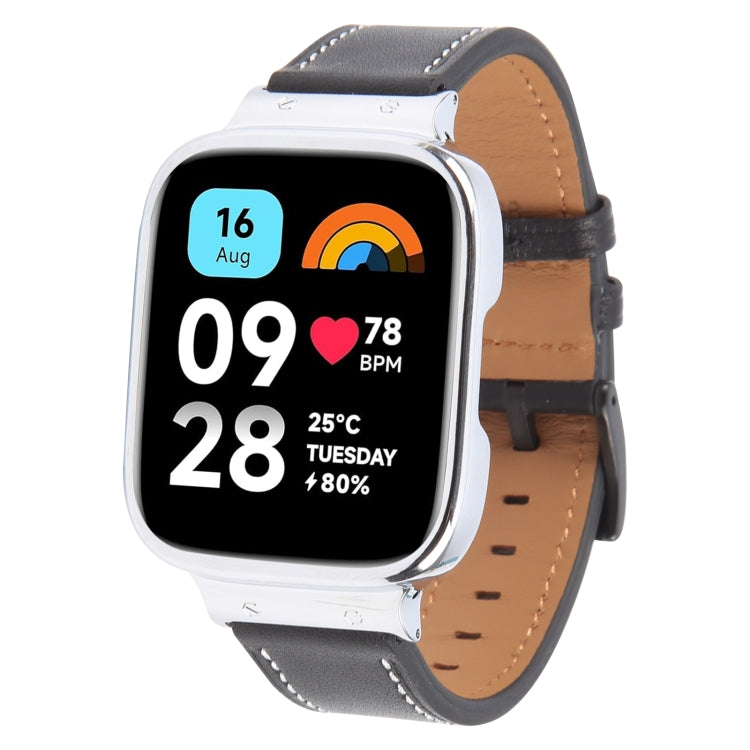 For Redmi Watch 3 Lite Metal Frame Integrated Leather Watch Band(Black) - free shipping - PMc TechLife - Order now!