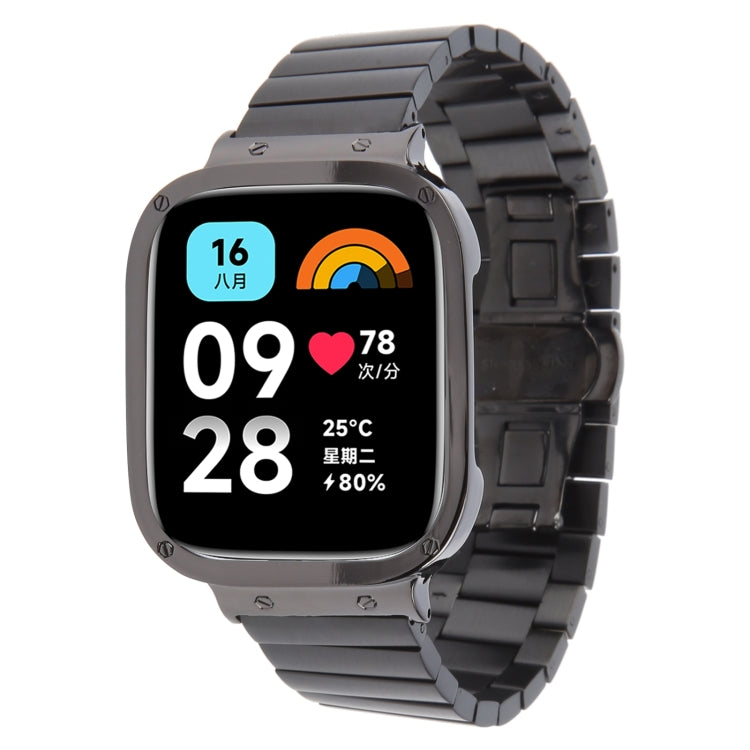 For Redmi Watch 3 Lite Frame Integrated One-bead Stainless Steel Watch Band(Black) - Watch Bands by PMc TechLife | Online Shopping South Africa | PMc TechLife | Buy Now Pay Later Mobicred