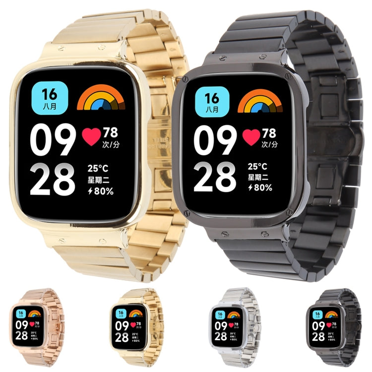 For Redmi Watch 3 Lite Frame Integrated One-bead Stainless Steel Watch Band(Black) - Watch Bands by PMc TechLife | Online Shopping South Africa | PMc TechLife | Buy Now Pay Later Mobicred