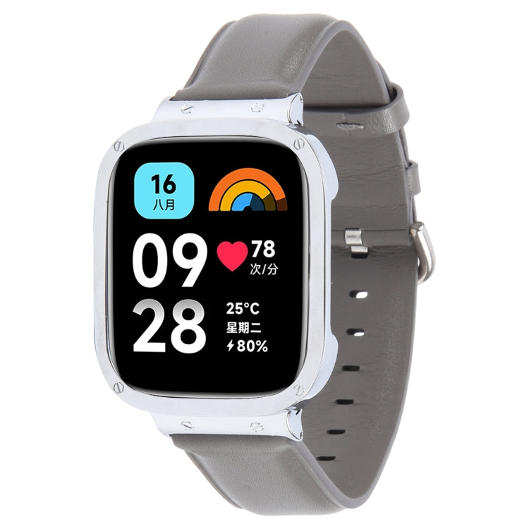 For Redmi Watch 3 Lite Metal Frame Integrated Genuine Leather Watch Band(Grey) - free shipping - PMc TechLife - Order now!