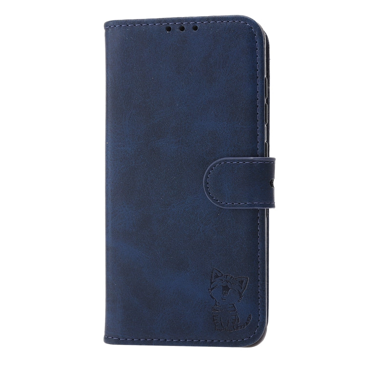For Samsung Galaxy S25 5G Embossed Happy Cat Pattern Flip Leather Phone Case(Blue) - Galaxy S25 5G Cases by PMC Jewellery | Online Shopping South Africa | PMC Jewellery | Buy Now Pay Later Mobicred