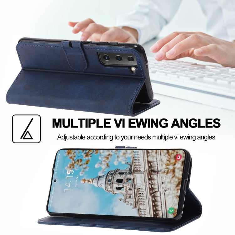 For Samsung Galaxy S25 5G Embossed Happy Cat Pattern Flip Leather Phone Case(Blue) - Galaxy S25 5G Cases by PMC Jewellery | Online Shopping South Africa | PMC Jewellery | Buy Now Pay Later Mobicred