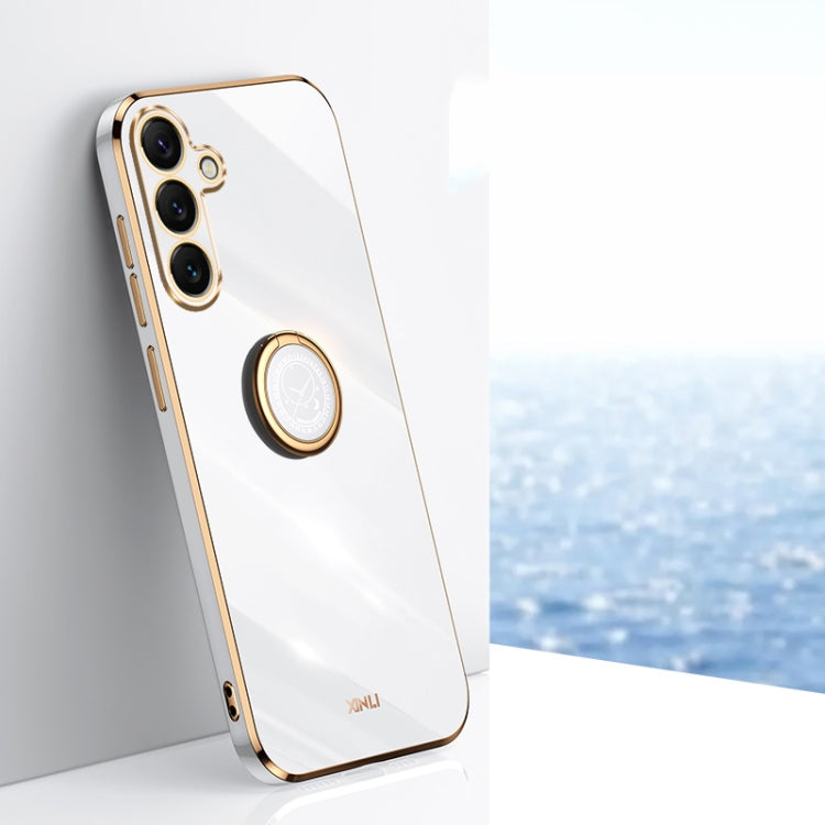 For Samsung Galaxy S25 5G XINLI Straight Edge 6D Electroplate TPU Phone Case with Ring Holder(White) - Galaxy S25 5G Cases by XINLI | Online Shopping South Africa | PMC Jewellery | Buy Now Pay Later Mobicred