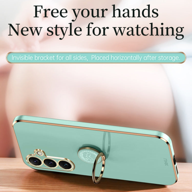 For Samsung Galaxy S25+ 5G XINLI Straight Edge 6D Electroplate TPU Phone Case with Ring Holder(Black) - Galaxy S25+ 5G Cases by XINLI | Online Shopping South Africa | PMC Jewellery | Buy Now Pay Later Mobicred