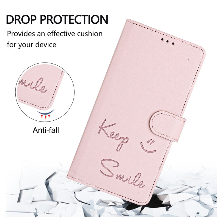 For Samsung Galaxy S25 5G Smile Embossing RFID Leather Phone Case(Pink) - Galaxy S25 5G Cases by PMC TechLife | Online Shopping South Africa | PMC TechLife | Buy Now Pay Later Mobicred