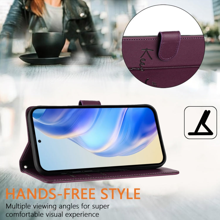 For Samsung Galaxy S25 5G Smile Embossing RFID Leather Phone Case(Violet) - Galaxy S25 5G Cases by PMC TechLife | Online Shopping South Africa | PMC TechLife | Buy Now Pay Later Mobicred