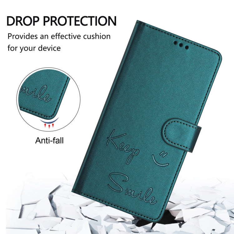 For Samsung Galaxy S25+ 5G Smile Embossing RFID Leather Phone Case(Peacock Green) - Galaxy S25+ 5G Cases by PMC TechLife | Online Shopping South Africa | PMC TechLife | Buy Now Pay Later Mobicred
