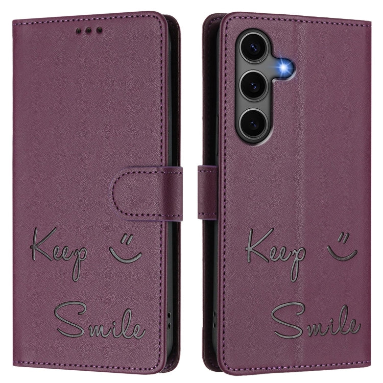For Samsung Galaxy S25+ 5G Smile Embossing RFID Leather Phone Case(Violet) - Galaxy S25+ 5G Cases by PMC TechLife | Online Shopping South Africa | PMC TechLife | Buy Now Pay Later Mobicred