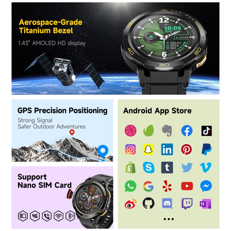 LEMFO Z1 1.43 inch AMOLED Screen Smart Watch, 4G Network Android 8.1, 4GB+64GB, Eurasian Version(Black) - free shipping - PMC TechLife - Order now!
