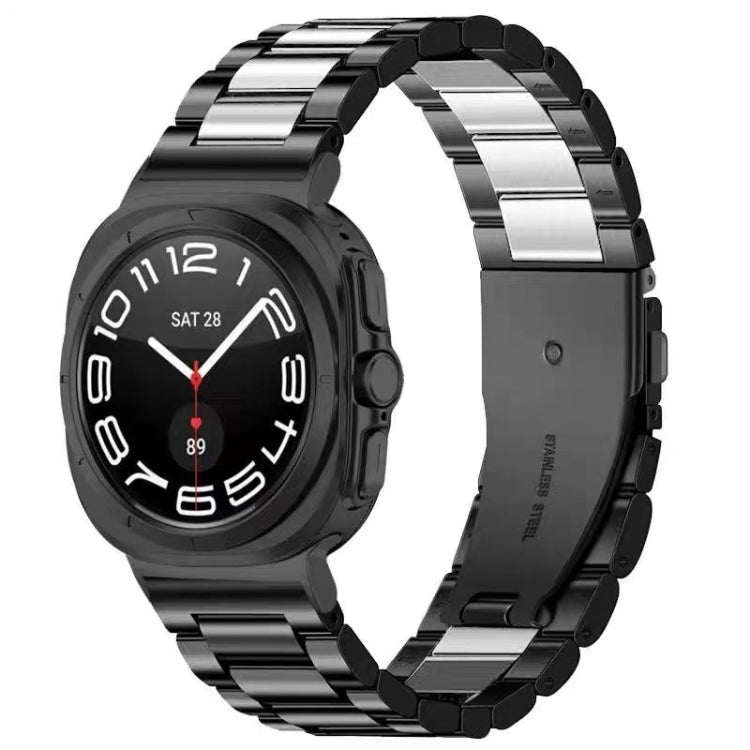 For Samsung Galaxy Watch Ultra 47mm Three Beads Stainless Steel Watch Band(Black Silver Black) - free shipping - PMC TechLife - Order now!