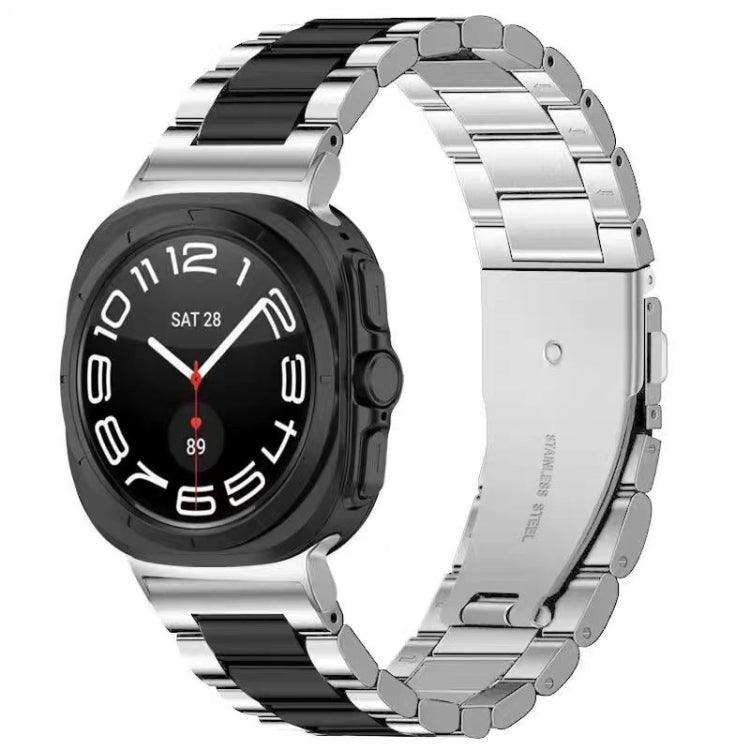 For Samsung Galaxy Watch Ultra 47mm Three Beads Stainless Steel Watch Band(Silver Black Silver) - free shipping - PMC TechLife - Order now!