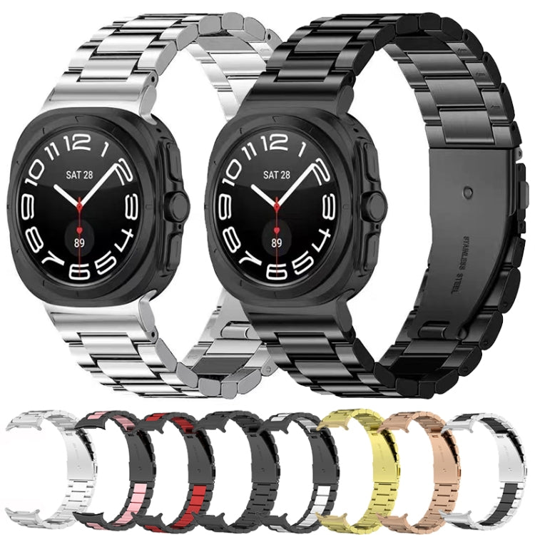 For Samsung Galaxy Watch Ultra 47mm Three Beads Stainless Steel Watch Band(Silver Black Silver) - free shipping - PMC TechLife - Order now!