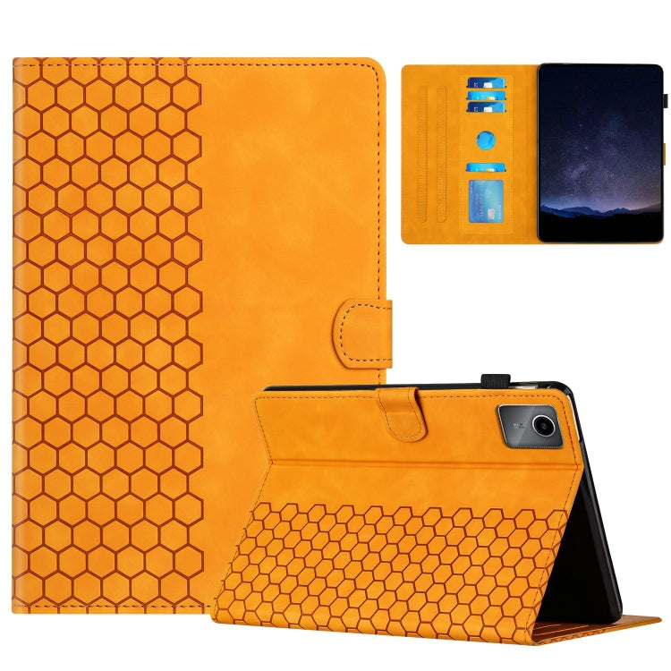 For Lenovo Tab M11 / Xiaoxin Pad 2024 Honeycomb Embossed Leather Smart Tablet Case(Yellow) - Lenovo by PMC Jewellery | Online Shopping South Africa | PMC Jewellery | Buy Now Pay Later Mobicred