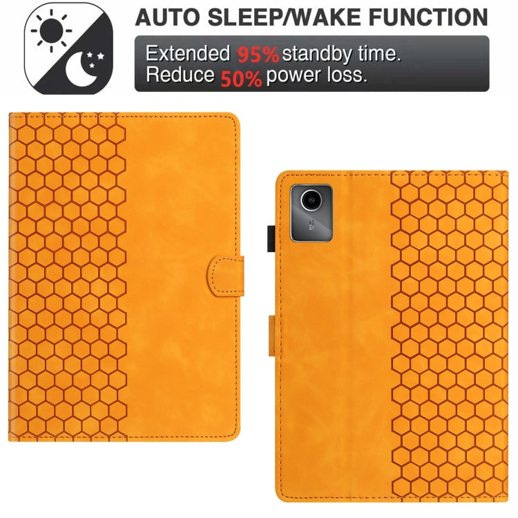 For Lenovo Tab M11 / Xiaoxin Pad 2024 Honeycomb Embossed Leather Smart Tablet Case(Yellow) - Lenovo by PMC Jewellery | Online Shopping South Africa | PMC Jewellery | Buy Now Pay Later Mobicred