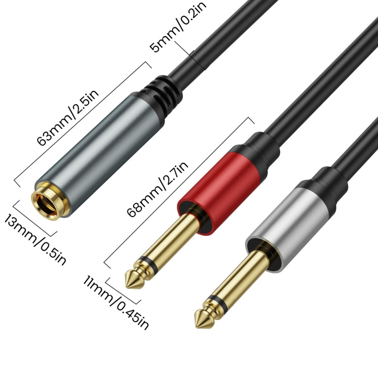 3m 6.35mm TRS Stereo Female to 2 x 6.35mm TS Male Mono Audio Adapter Cable(Black) - Video & Audio Cable by PMC Jewellery | Online Shopping South Africa | PMC Jewellery | Buy Now Pay Later Mobicred