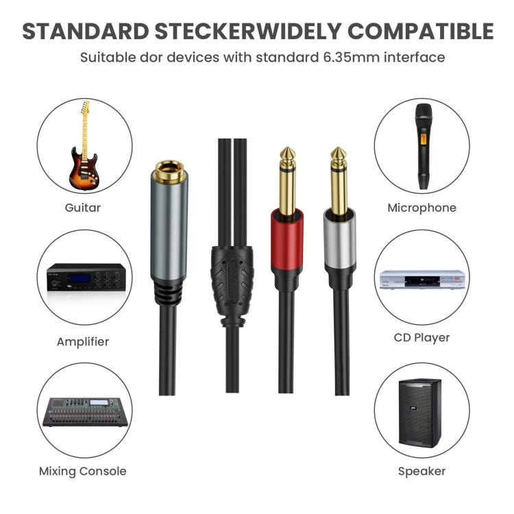 3m 6.35mm TRS Stereo Female to 2 x 6.35mm TS Male Mono Audio Adapter Cable(Black) - Video & Audio Cable by PMC Jewellery | Online Shopping South Africa | PMC Jewellery | Buy Now Pay Later Mobicred