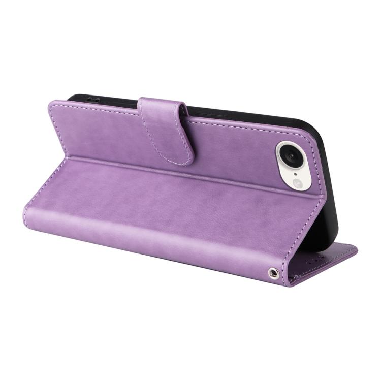 For iPhone 16e Embossed Butterfly Flowers Leather Phone Case(Purple) - iPhone 16e Cases by PMC TechLife | Online Shopping South Africa | PMC TechLife | Buy Now Pay Later Mobicred