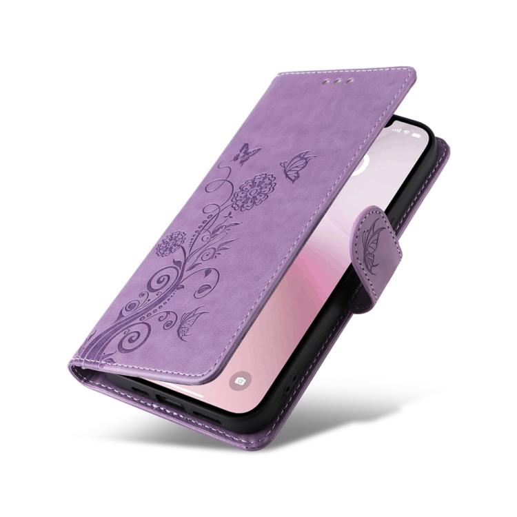 For iPhone 16e Embossed Butterfly Flowers Leather Phone Case(Purple) - iPhone 16e Cases by PMC TechLife | Online Shopping South Africa | PMC TechLife | Buy Now Pay Later Mobicred
