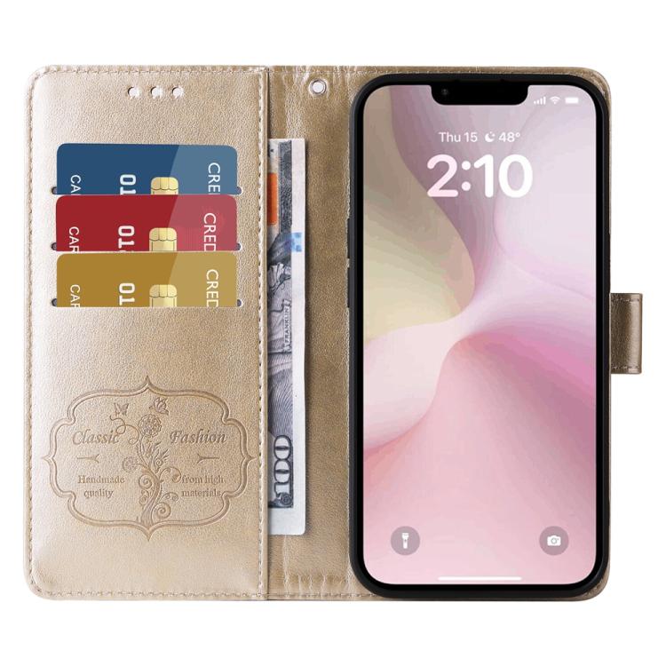 For iPhone 16e Embossed Butterfly Flowers Leather Phone Case(Gold) - free shipping - PMC TechLife - Order now!