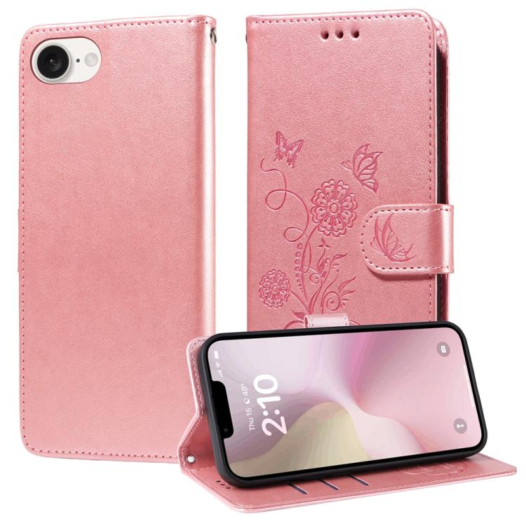 For iPhone 16e Embossed Butterfly Flowers Leather Phone Case(Rose Gold) - free shipping - PMC TechLife - Order now!