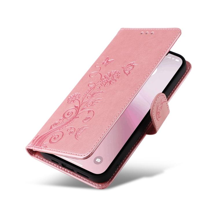 For iPhone 16e Embossed Butterfly Flowers Leather Phone Case(Rose Gold) - free shipping - PMC TechLife - Order now!