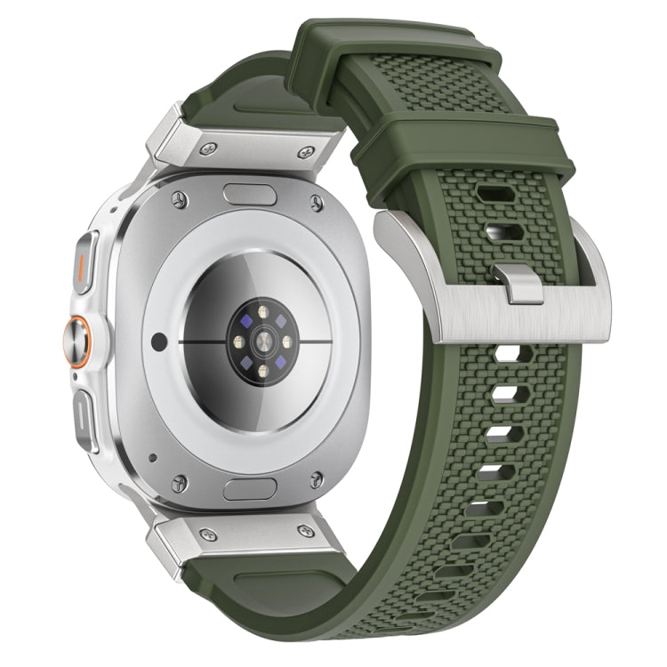 For Samsung Galaxy Watch Ultra 47mm Silver Steel Buckle Rubber Quick Release Watch Band(Army Green) - free shipping - PMC TechLife - Order now!