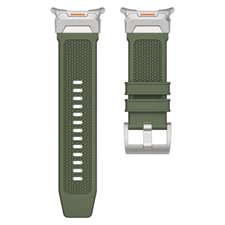 For Samsung Galaxy Watch Ultra 47mm Silver Steel Buckle Rubber Quick Release Watch Band(Army Green) - free shipping - PMC TechLife - Order now!