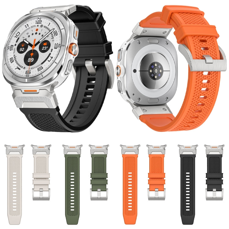 For Samsung Galaxy Watch Ultra 47mm Silver Steel Buckle Rubber Quick Release Watch Band(Army Green) - free shipping - PMC TechLife - Order now!