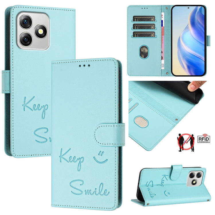 For Ulefone Note 18 Ultra 5G Smile Embossing RFID Leather Phone Case(Mint Green) - Ulefone Cases by PMC Jewellery | Online Shopping South Africa | PMC Jewellery | Buy Now Pay Later Mobicred
